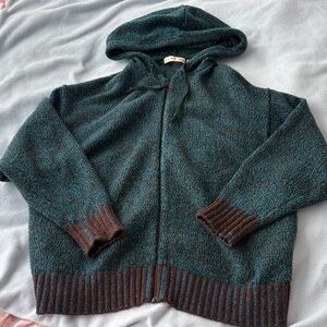 Marni x Uniqlo Collection Blue and Brown Zip-Up Knit Sweater